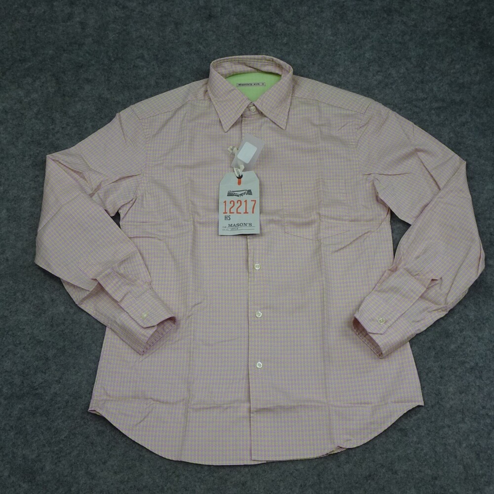 Masons Shirt Mens Medium M Pink Green Button Up Long Sleeve Regular Check Italy